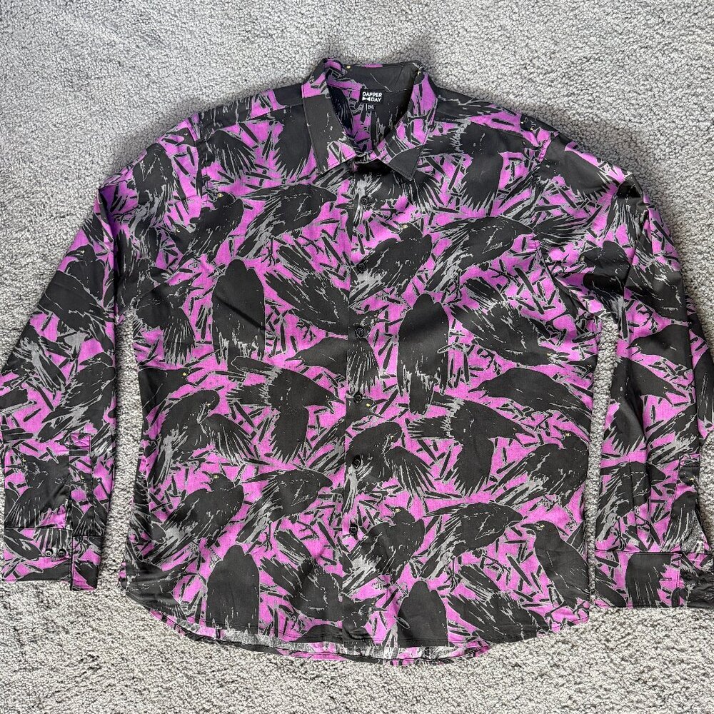 DAPPER DAY ‘Kyōsai Crows’ Century Shirt in Stretch Cotton- Men's Sz. 2XL - EUC
